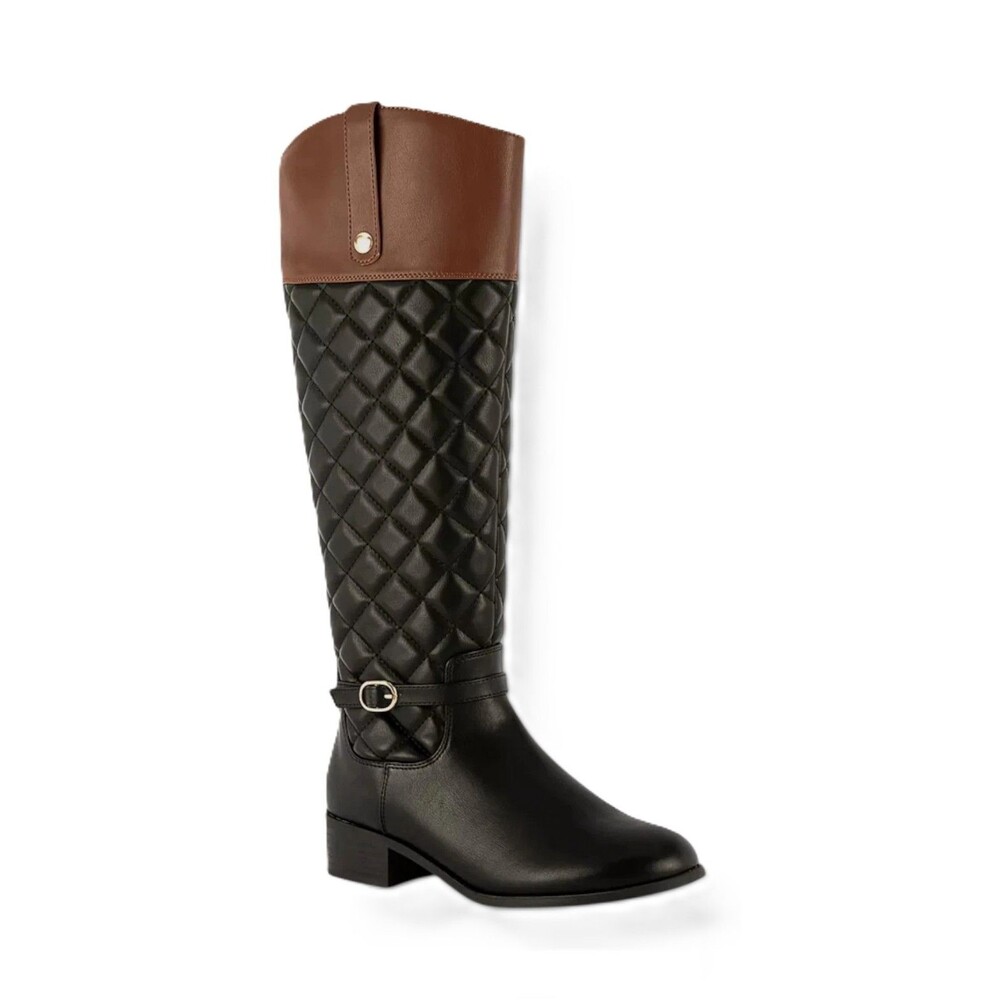 Karen Scott Womens 6.5 M Black Cognac Stancee Quilted Riding Boots NIB MO2